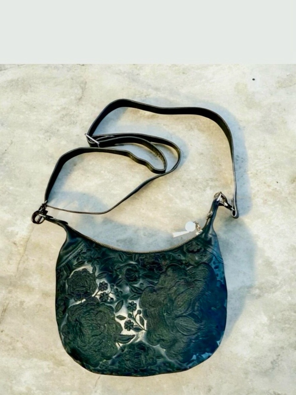 NWOT Club  Monaco Black Leather Floral Embroidered Crossbody Bag